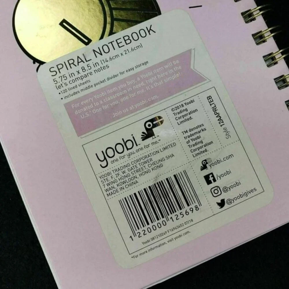 Yoobi Spiral Notebook Journal‎ 120 Sheets Pink Girl Teen Diary New